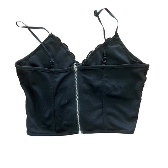 Romwe Womens Black Lace Up Front Corset Size Small Zip Up Back Cropped Top Y2K - Picture 3 of 5
